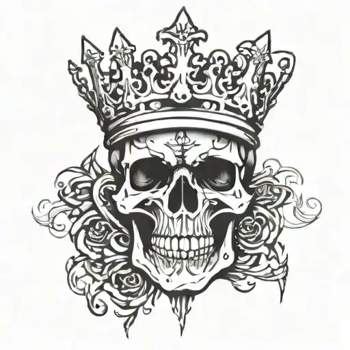 skull throne wearing a crown tattoo design idea