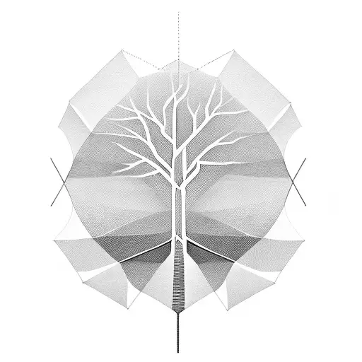 geometric minimalist tree for ribs tattoo design idea