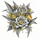 origami cranes, morning  , yellow roses tattoo design idea