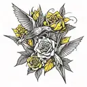 origami cranes, morning  , yellow roses tattoo design idea
