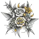 origami cranes, morning  , yellow roses tattoo design idea