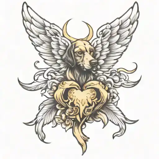 angel wings and dog paw tattoo design idea