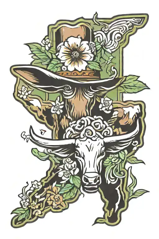 Texas state outline and longhorn tattoo design idea