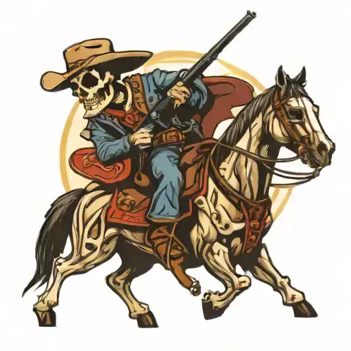 Cowboy skeleton shooting  tattoo design idea