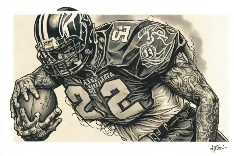 pro football player , wearing #22 , missing his brother and football coach who passed away , in old neighborhood  tattoo design idea