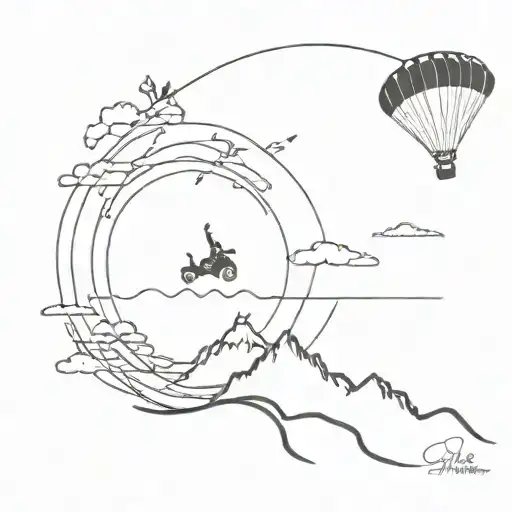 skydiving, life, mountains panorama tattoo design idea