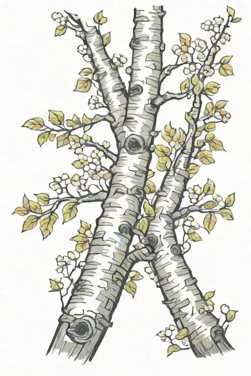birch and alder tree intertwined tattoo design idea