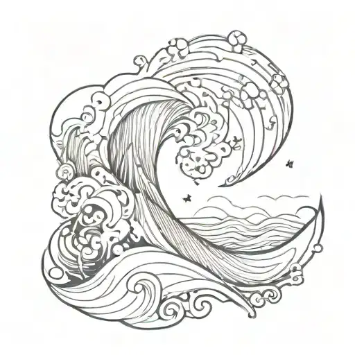 a line that changes from a heart shape to a wave shape. tattoo design idea