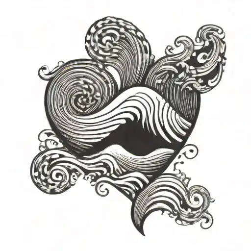 heart filled with a texture that resembles waves or the sea tattoo design idea