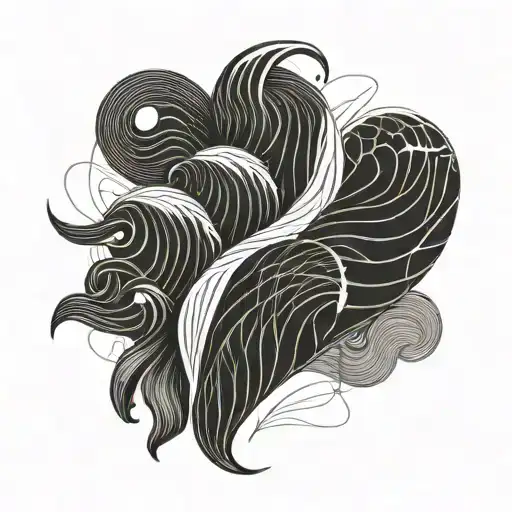 heart filled with a texture that resembles waves or the sea tattoo design idea