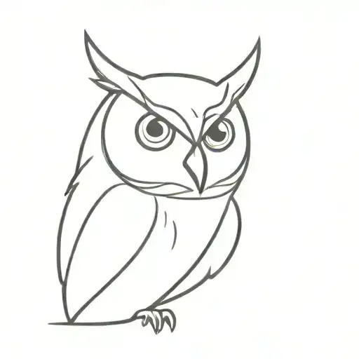 basic and simple drawing of a vicious owl in black ink tattoo design idea