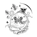 moon with cat and butterfly tattoo design idea