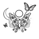 moon with cat and butterfly tattoo design idea