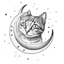 crescent moon with cat tattoo design idea