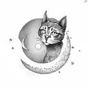 crescent moon with cat tattoo design idea