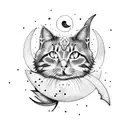 crescent moon with cat tattoo design idea