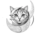 crescent moon with cat tattoo design idea