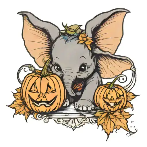 dumbo ears zero handing a pumpkin tattoo design idea