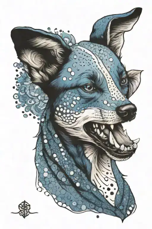 blue healer biting tattoo design idea