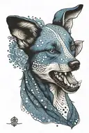 blue healer biting tattoo design idea