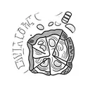 A slice of pizza with coffee beans and a book on top tattoo design idea