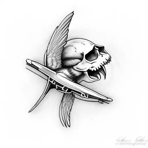 swallow bird and skulls tattoo design idea