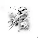 swallow bird and skulls tattoo design idea