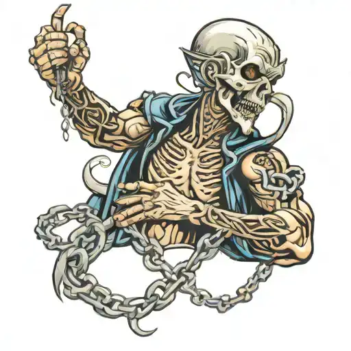 sinner on trial with the insidious chain of his own sins  tattoo design idea