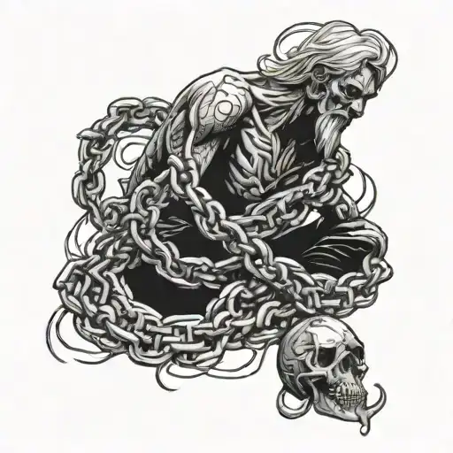 sinner on trial with the insidious chain of his own sins  tattoo design idea