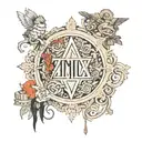 seventeen's song Kidult mixed with their FML album cover album and the Italie word "salute" tattoo design idea