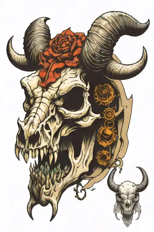 cow skull with horns bahamut head tattoo design idea
