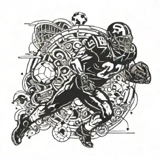 Create a tattoo featuring a football player in action, with elements of Indiana, Florida, and Texas incorporated into the design to showcase your love for football and various states tattoo design idea