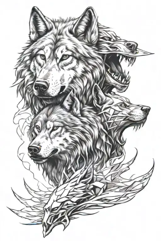 Wolf and Spartan warrior tattoo design idea