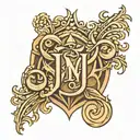 simple line wood fire with the letters S J and M carved into the wood tattoo design idea