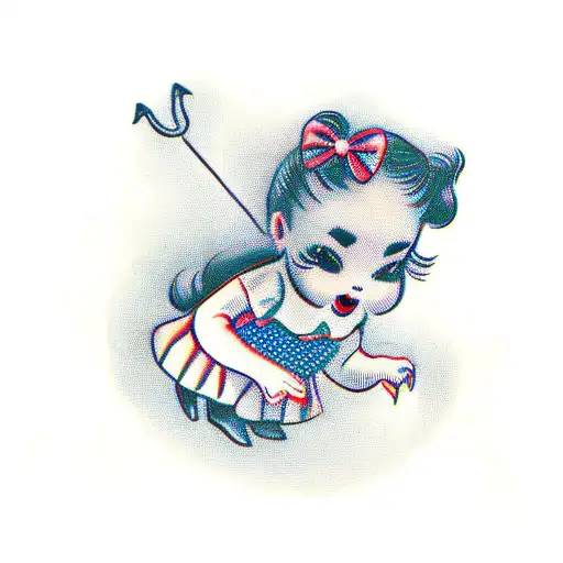 little girl with baloons hidden behind her back and a knife in front tattoo design idea