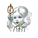 little girl with a balloon and a knife wearing doctor marteens tattoo design idea