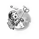 little girl with a balloon and a knife wearing doctor marteens tattoo design idea