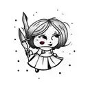 little girl with a balloon and a knife wearing doctor marteens tattoo design idea