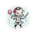 little girl with a balloon and a knife wearing doctor marteens tattoo design idea