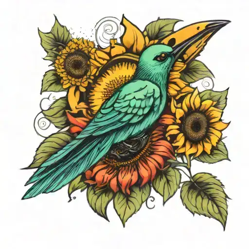 sunflower surrounded humming bird lady bug fore arm tattoo tattoo design idea