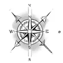 A dotwork compass arrow with a bow and arrow incorporated into the design tattoo design idea