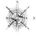 A dotwork compass arrow with a bow and arrow incorporated into the design tattoo design idea