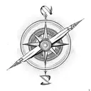 A dotwork compass arrow with a bow and arrow incorporated into the design tattoo design idea
