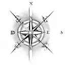 A dotwork compass arrow with a bow and arrow incorporated into the design tattoo design idea