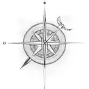 A dotwork compass arrow with a bow and arrow incorporated into the design tattoo design idea