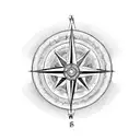 A dotwork compass arrow with a bow and arrow incorporated into the design tattoo design idea