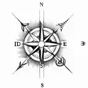 A dotwork compass arrow with a bow and arrow incorporated into the design tattoo design idea