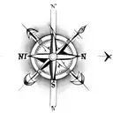 A dotwork compass arrow with a bow and arrow incorporated into the design tattoo design idea