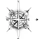 A dotwork compass arrow with a bow and arrow incorporated into the design tattoo design idea
