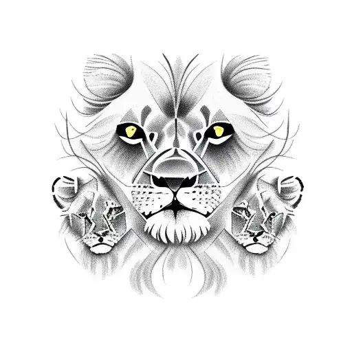 Lion with 2 cubs tattoo design idea